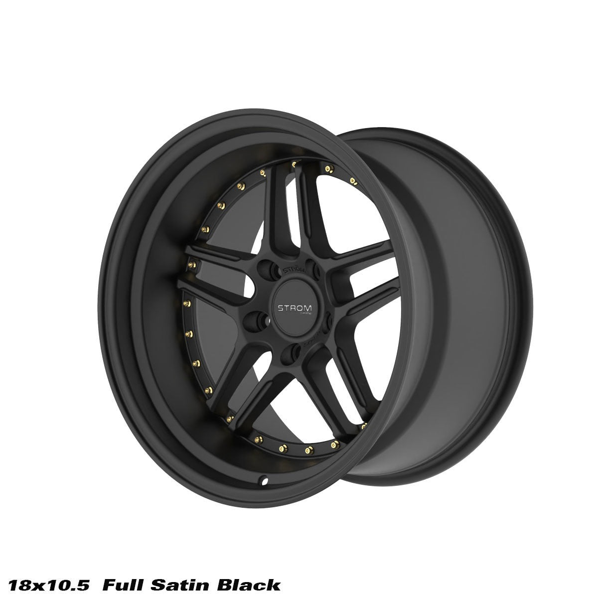 STROM DS-05 Full Satin Black w/ Gold Rivets 18x10.5 5x114.3 ET10