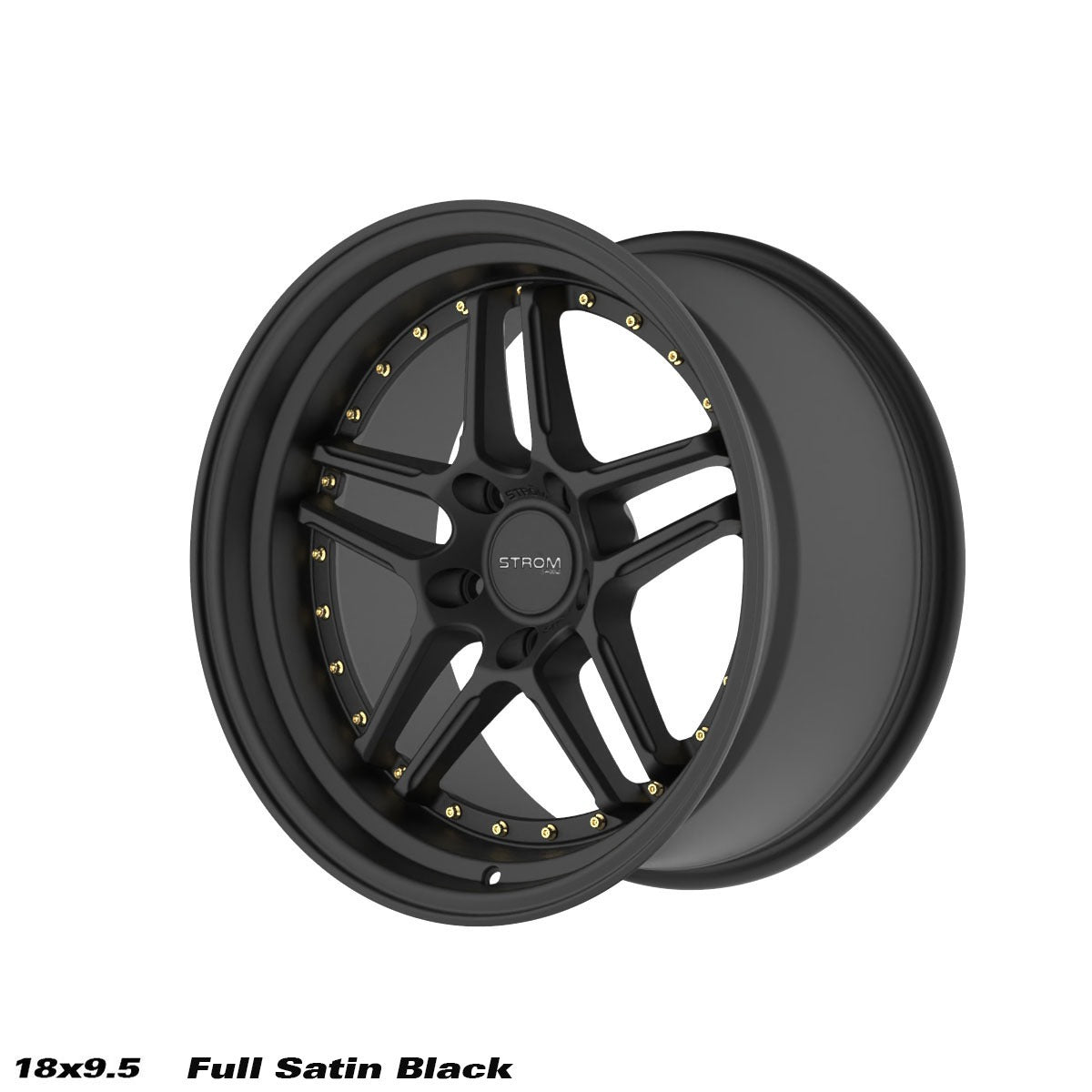 STROM DS-05 Full Satin Black w/ Gold Rivets 18x9.5 5x114.3 ET15